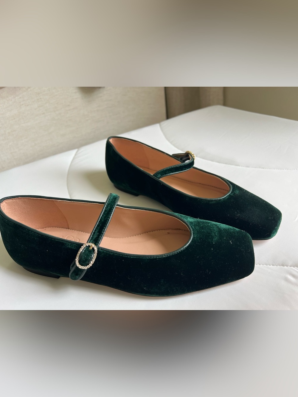 J.CREW Women's Dark Green Velvet Mary Jane Flats Square Toe Buckle US 7